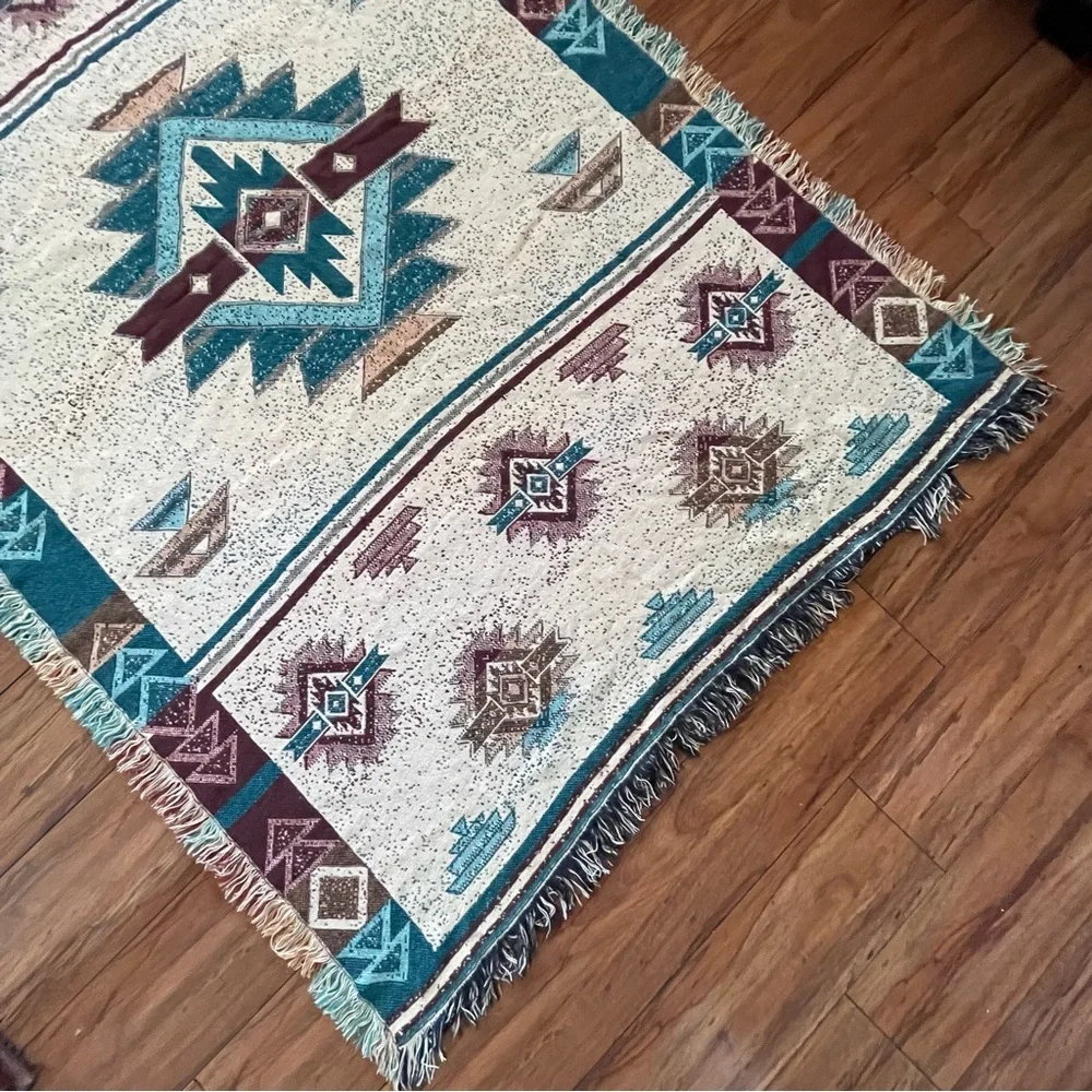Vintage Southwestern Afghan Throw or Wall Hanging Blanket  Multicolored